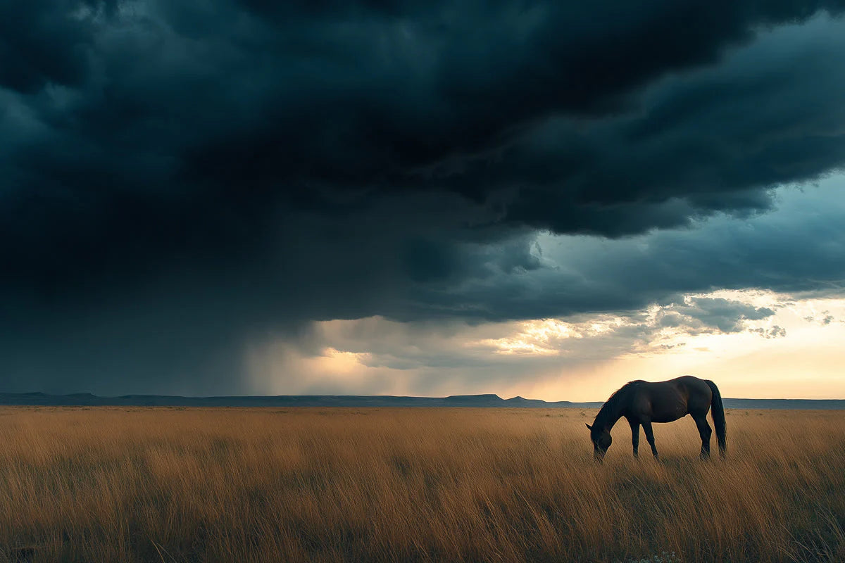 Stormy Prairie Horse Mural Wallpaper — Dramatic Landscape Mural Wallpaper - room preview 02