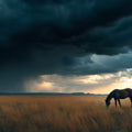 Stormy Prairie Horse Mural Wallpaper — Dramatic Landscape Mural Wallpaper - room preview 02