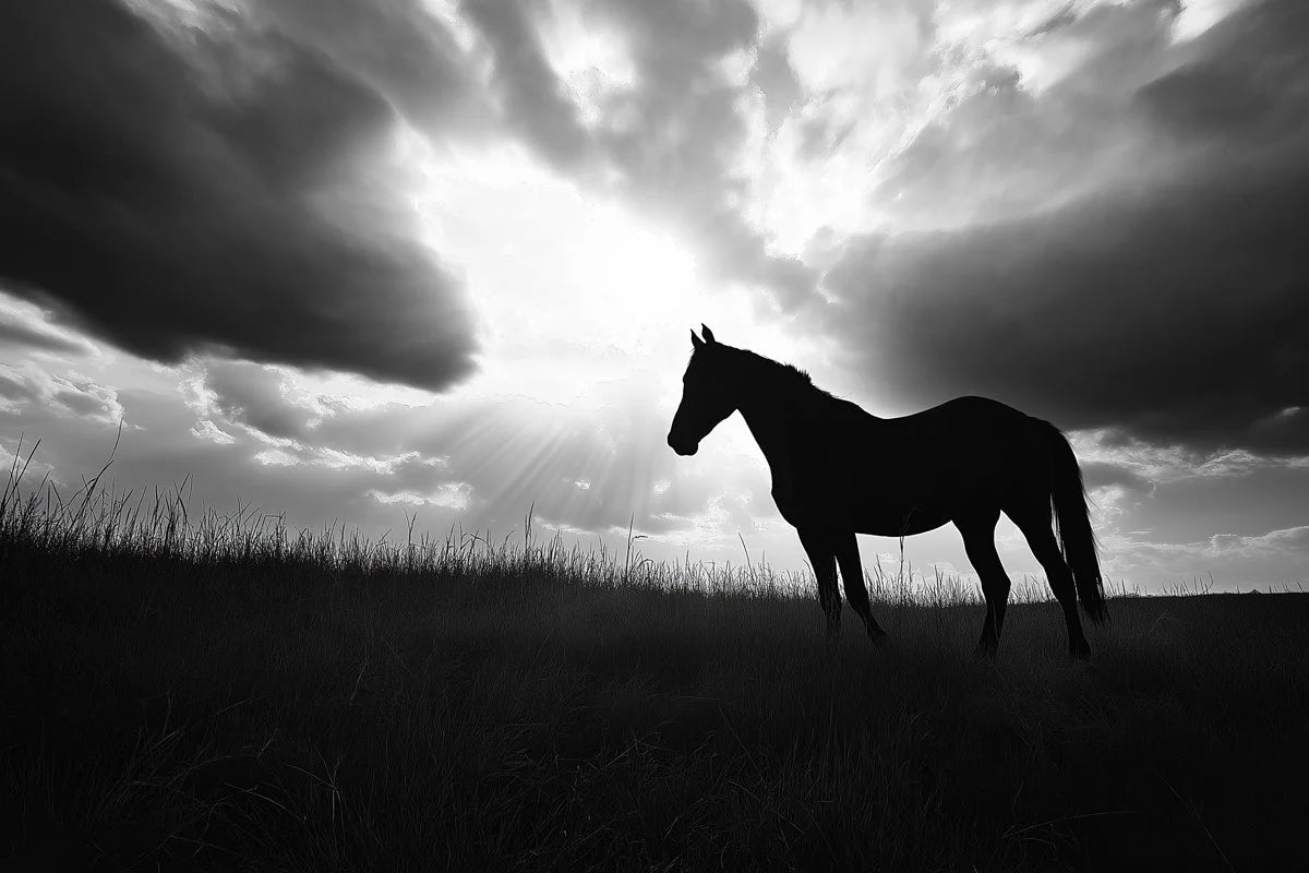 Galloping Horse Silhouette Mural Wallpaper — High Contrast Noir Mural Wallpaper - room preview 02
