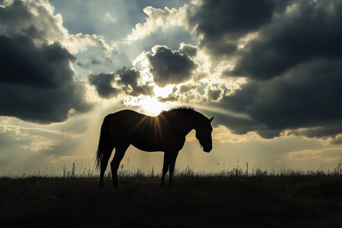 Galloping Horse Silhouette Mural Wallpaper —Moody Dusk Scene Mural Wallpaper - room preview 02