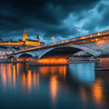 Nighttime City Bridge Mural Wallpaper —Urban Evening Scene Mural Wallpaper - room preview 02