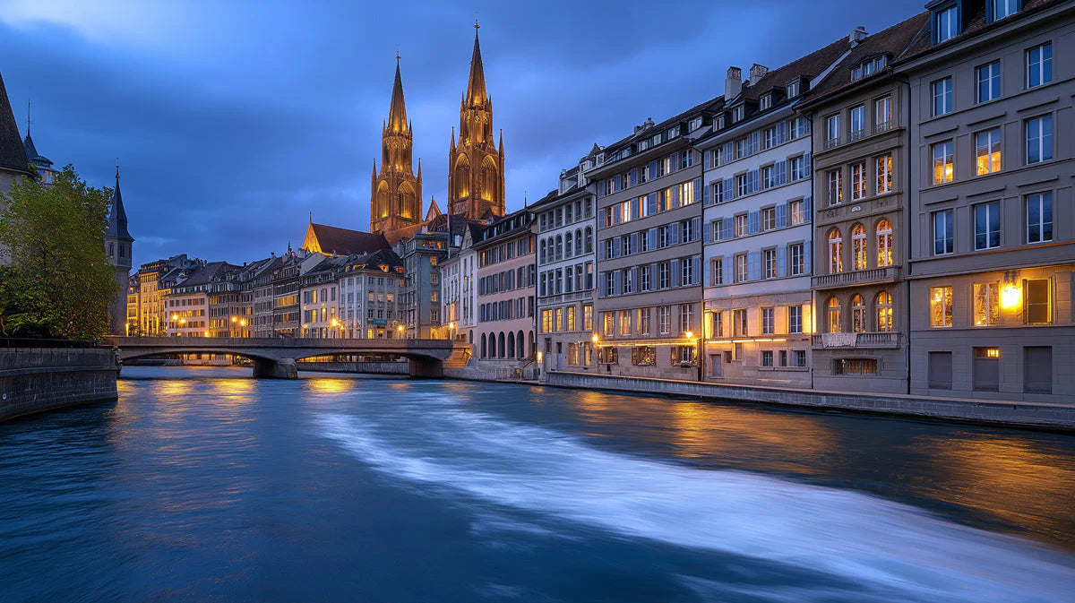 Gothic Cathedral Cityscape Mural Wallpaper —Moody Urban Scene Mural Wallpaper - room preview 02