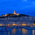 Mediterranean Harbor Cityscape Mural Wallpaper —Night Coastal View Mural Wallpaper - room preview 02