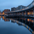 Modern Waterfront Cityscape Mural Wallpaper — Urban Night View Mural Wallpaper - room preview 02