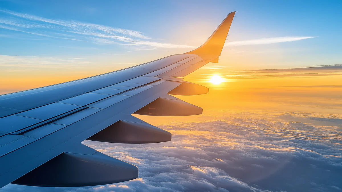 Golden Hour Airplane Wing Mural Wallpaper —Sunset Sky View Mural Wallpaper - room preview 02