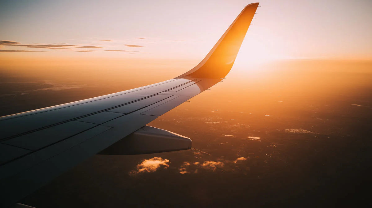 Airplane Wing at Sunset Mural Wallpaper — Warm Horizon Design Mural Wallpaper - room preview 02