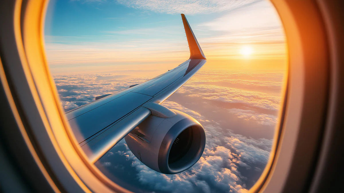 Airplane Wing at Sunset Sky Mural Wallpaper — Dreamy Travel Mural Wallpaper - room preview 02
