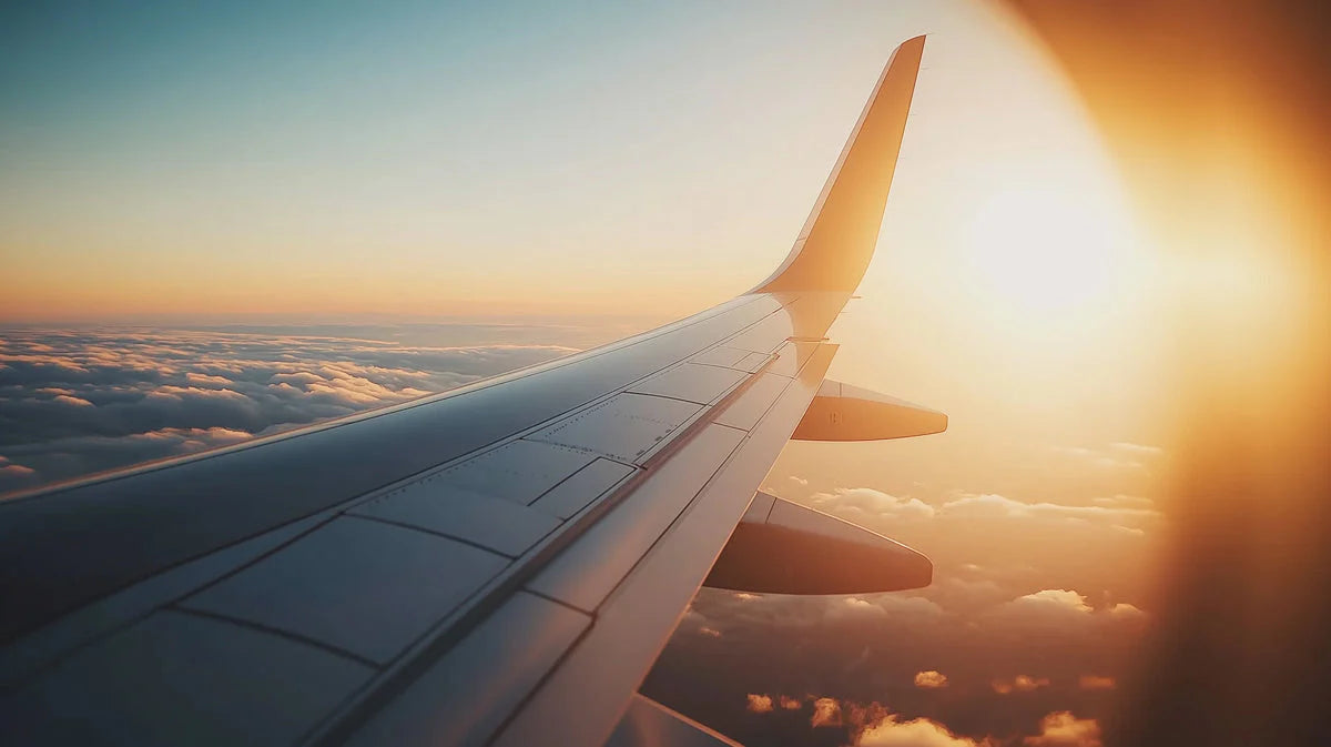 Golden Hour Airplane Wing Mural Wallpaper —Modern Aerial View Mural Wallpaper - room preview 02