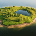 Aerial Island Lake Mural Wallpaper — Natural Scenic Landscape Mural Wallpaper - room preview 02