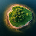 Aerial Island Lake Mural Wallpaper — Calm Nature Landscape Mural Wallpaper - room preview 02