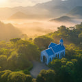 Mountain Church Landscape Mural Wallpaper — Golden Morning Light Mural Wallpaper - room preview 02