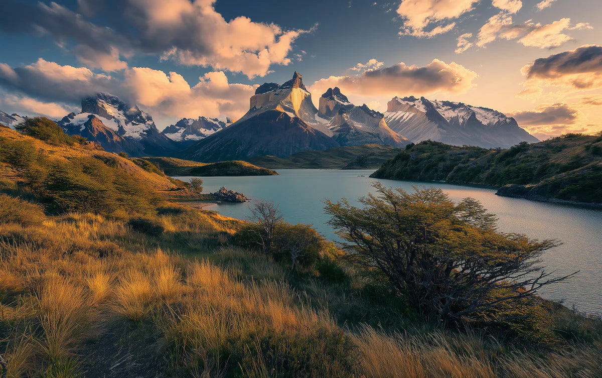 Patagonian Mountain Lake Mural Wallpaper —Golden Hour Horizon Mural Wallpaper - room preview 02