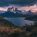 Patagonian Mountain Lake Mural Wallpaper —Moody Sunset Landscape Mural Wallpaper - room preview 02