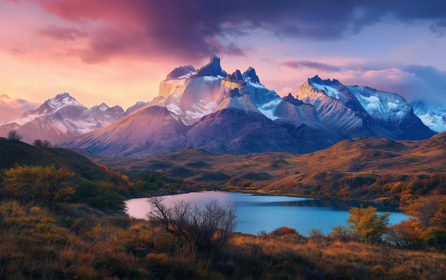 Landscape Wallpaper Mural – Scenery Wall Mural – Patagonian Sunset Peaks —Scenic Landscape printable artwork
