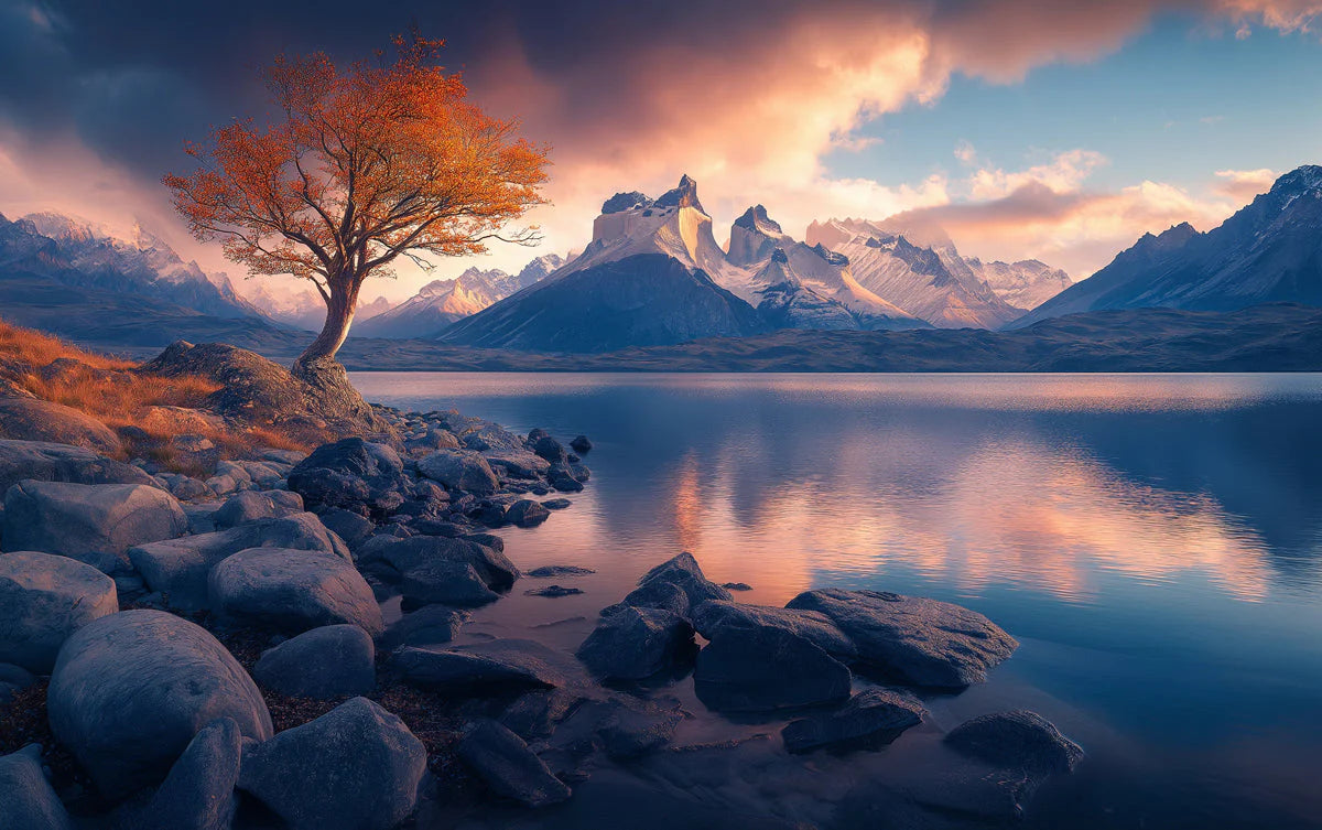 Autumn Mountain Vista Mural Wallpaper — Warm Scenic Decor Mural Wallpaper - room preview 02