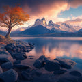 Autumn Mountain Vista Mural Wallpaper — Warm Scenic Decor Mural Wallpaper - room preview 02