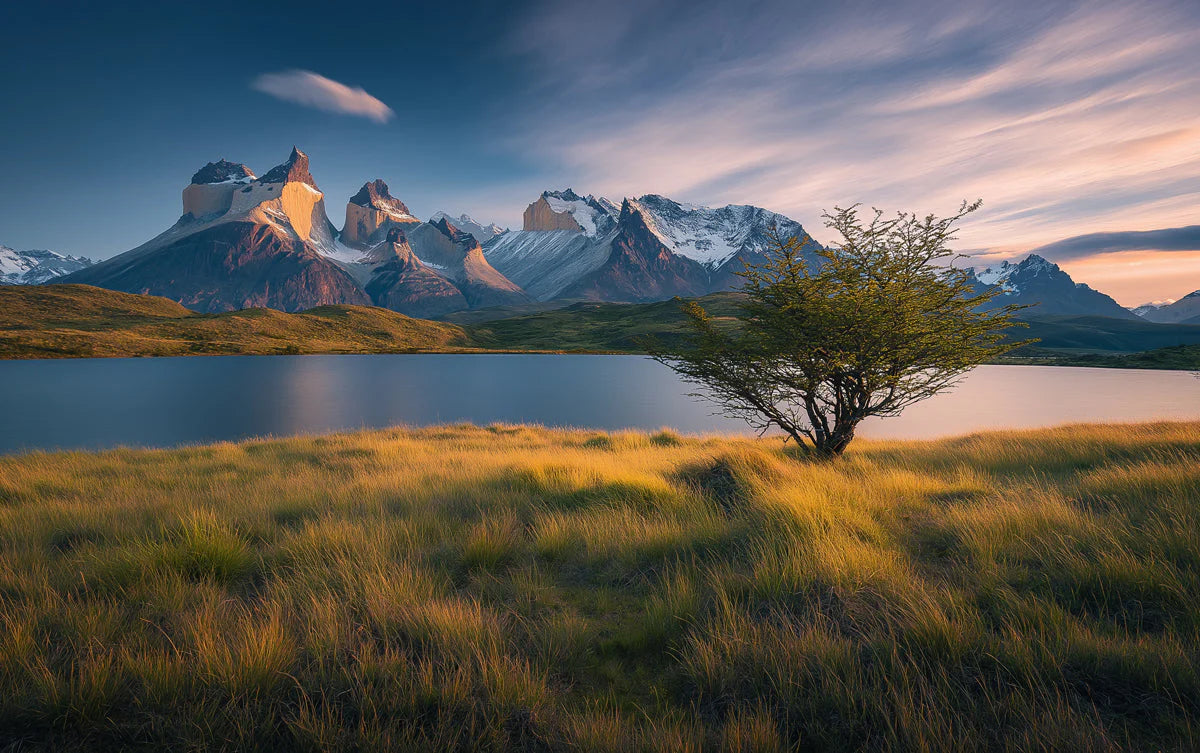 Patagonia Mountain Lake Mural Wallpaper — Panoramic Landscape Mural Wallpaper - room preview 02