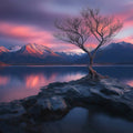 Lone Tree Mountain Sunset Landscape Mural Wallpaper - room preview 02