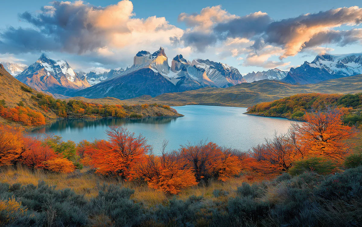 Patagonia Mountain Lake Mural Wallpaper — Scenic Autumn Landscape Mural Wallpaper - room preview 02