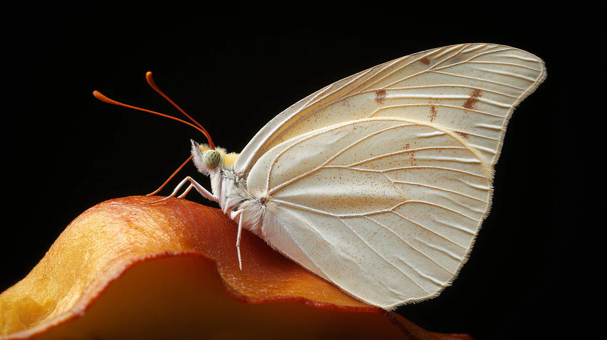White Butterfly Macro Mural Wallpaper — High Contrast Nature Mural Wallpaper - room preview 02