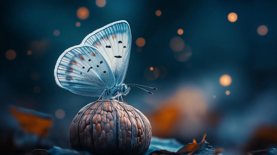 Butterfly Wallpaper Mural – Flutter Wall Mural – Ethereal Blue Butterfly — Night Garden Pattern printable artwork