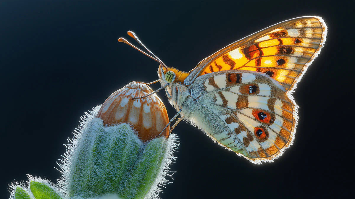 Macro Butterfly and Bud Mural Wallpaper — Dramatic Natural Detail Mural Wallpaper - room preview 02