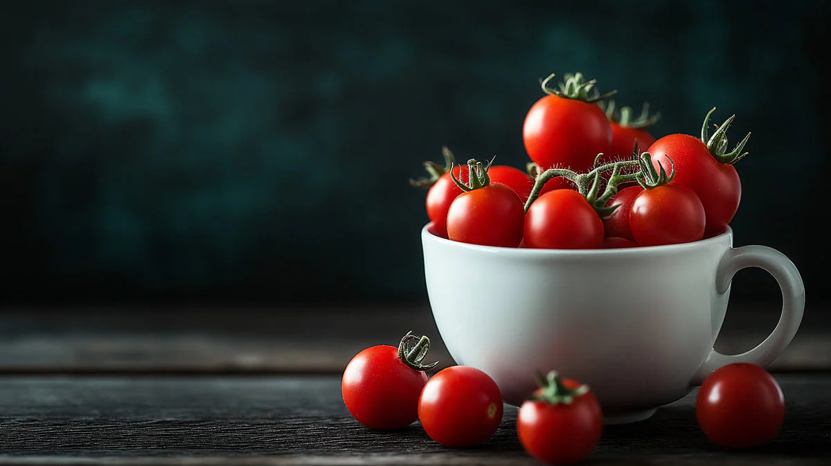 Tomato Harvest Cup Mural Wallpaper — Bold Culinary Art Mural Wallpaper - room preview 02