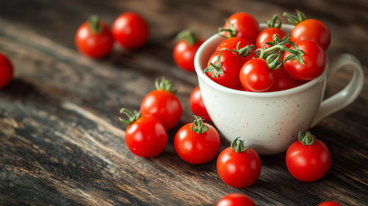 Rustic Cherry Tomato Still Life Mural Wallpaper —Culinary Charm Mural Wallpaper - room preview 02