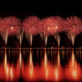 Crimson Fireworks Mural Wallpaper — Night Sky Waterfront Design Mural Wallpaper - room preview 02