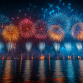 Fireworks Over Water Mural Wallpaper — Vibrant Festive Design Mural Wallpaper - room preview 02