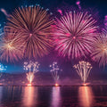 Celebratory Night Sky Fireworks Mural Wallpaper — Festive Style Mural Wallpaper - room preview 02
