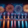 Fireworks Over Water Mural Wallpaper — Vibrant Festive Design Mural Wallpaper - room preview 02