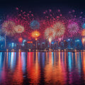 Fireworks Over City Skyline Mural Wallpaper — Festive Night Scene Mural Wallpaper - room preview 02