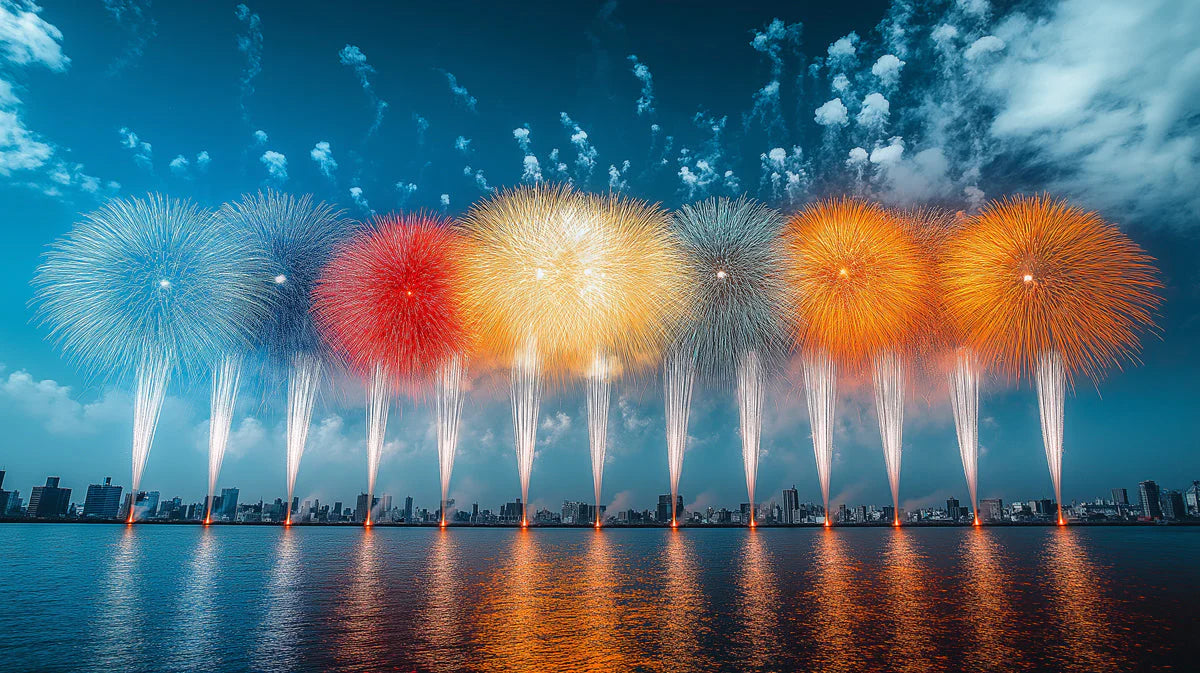 Vibrant Night Fireworks Mural Wallpaper — Energetic Urban Scene Mural Wallpaper - room preview 02