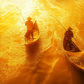 Golden Fishing Scene Mural Wallpaper — Traditional Cultural Decor Mural Wallpaper - room preview 02