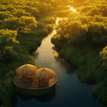 Golden Hour River and Forest Mural Wallpaper — Natural Scenic Mural Wallpaper - room preview 02