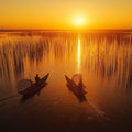 Golden Sunset Fisherman Mural Wallpaper — Warm Coastal Landscape Mural Wallpaper - room preview 02