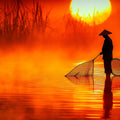 Sunrise Fisherman Mural Wallpaper — Vivid Cultural Landscape Mural Wallpaper - room preview 02
