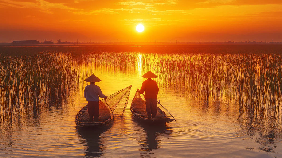 Golden Hour Fishing Boats Mural Wallpaper — Landscape Wall Decor Mural Wallpaper - room preview 02
