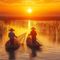 Golden Hour Fishing Boats Mural Wallpaper — Landscape Wall Decor Mural Wallpaper - room preview 02