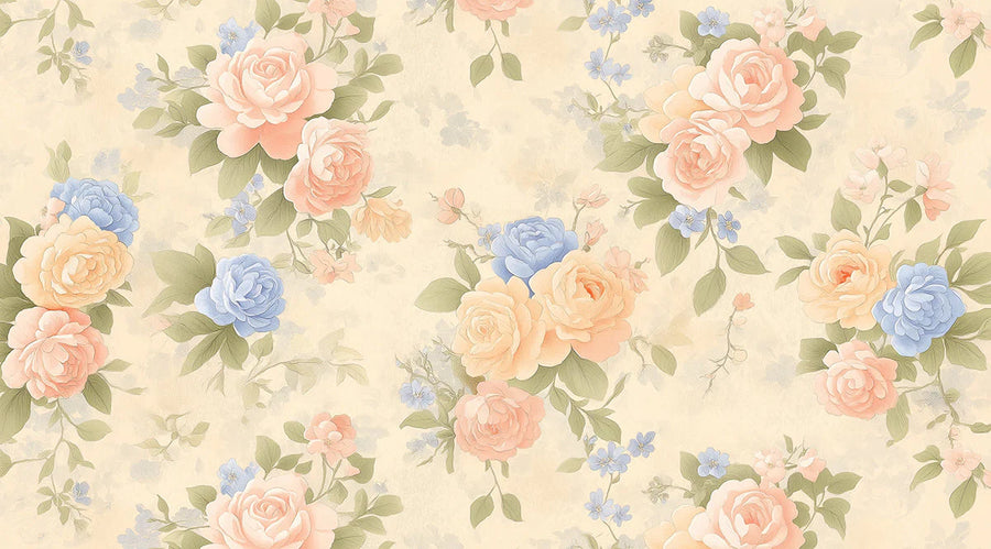 Floral Wallpaper Mural – Flower Wallpaper – Vintage Rose Garden Floral — Soft Pastel Tones printable artwork