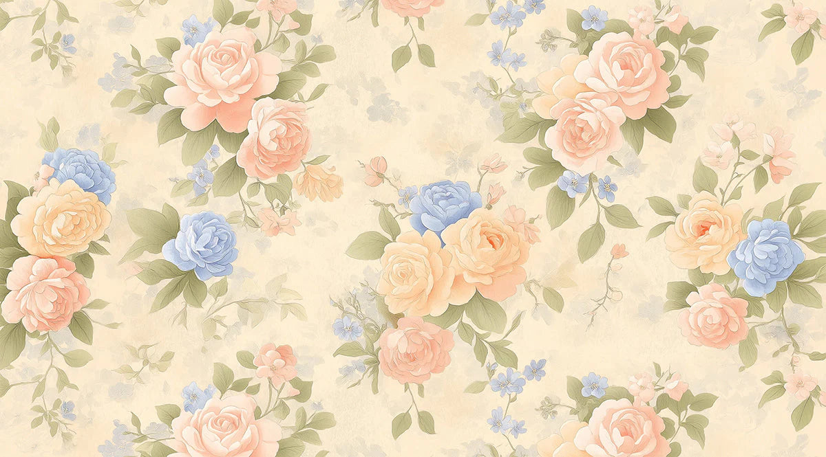 Vintage Rose Garden Floral Mural Wallpaper — Soft Pastel Tones Mural Wallpaper - room preview 02