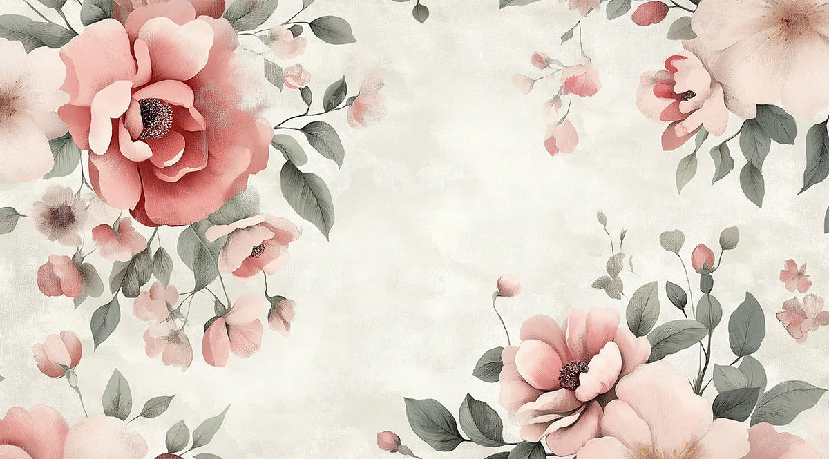 Blush Floral Mural Wallpaper with Soft Botanical Motifs Mural Wallpaper - room preview 02