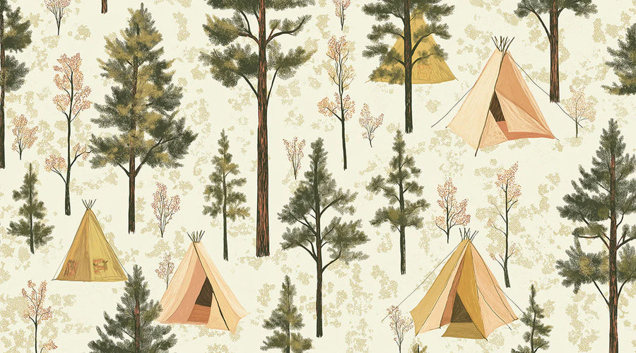 Camping im Wald Wandbild Tapete – Wandbild Tapete mit waldwunderlichem Dekor printable artwork