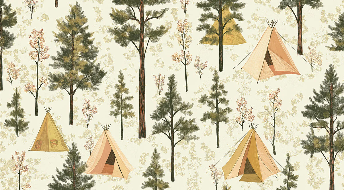 Camping in the Woods Mural Wallpaper — Whimsical Forest Decor Mural Wallpaper - room preview 02