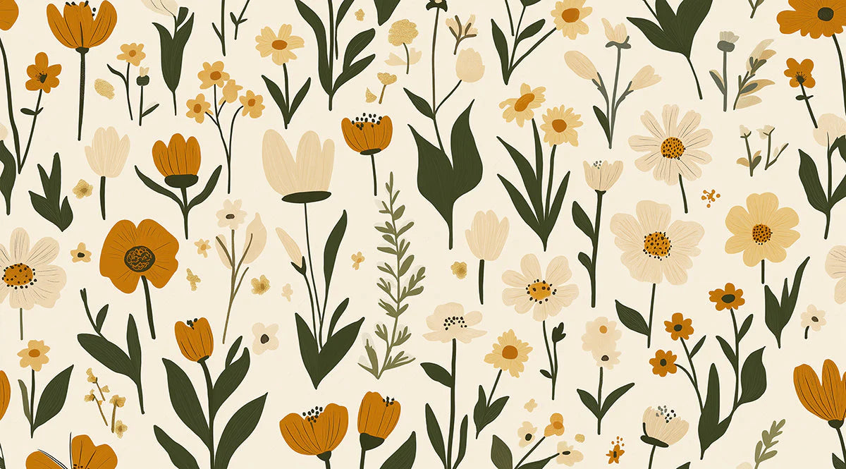 Bohemian Wildflower Mural Wallpaper in Earthy Ochre Tones Mural Wallpaper - room preview 02