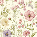 Botanical Meadow Floral Mural Wallpaper — Soft Pastel Design Mural Wallpaper - room preview 02