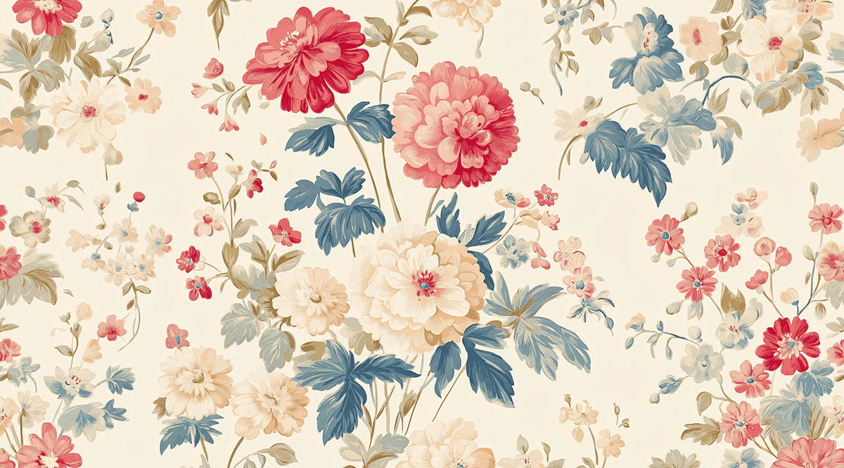 Vintage Botanical Floral Mural Wallpaper — Traditional Rose Pattern Mural Wallpaper - room preview 02