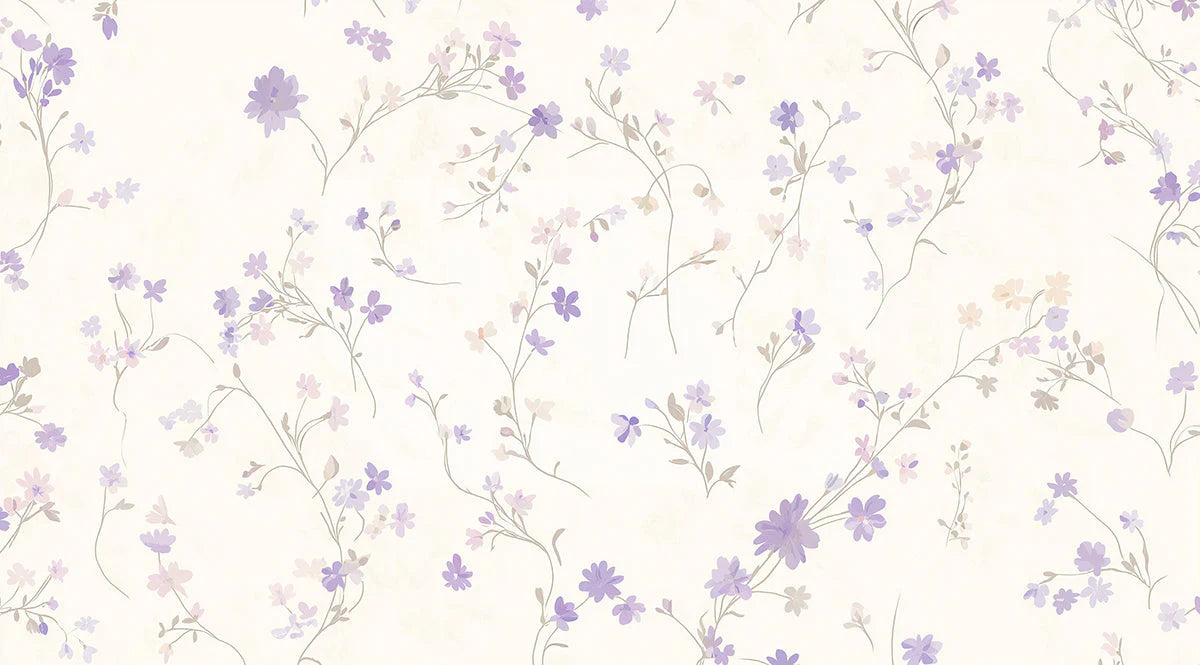 Lavender Meadow Floral Mural Wallpaper — Soft Botanical Design Mural Wallpaper - room preview 02