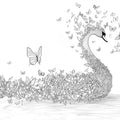 Butterfly Swan Sketch Mural Wallpaper —Whimsical Line Art Mural Wallpaper - room preview 02